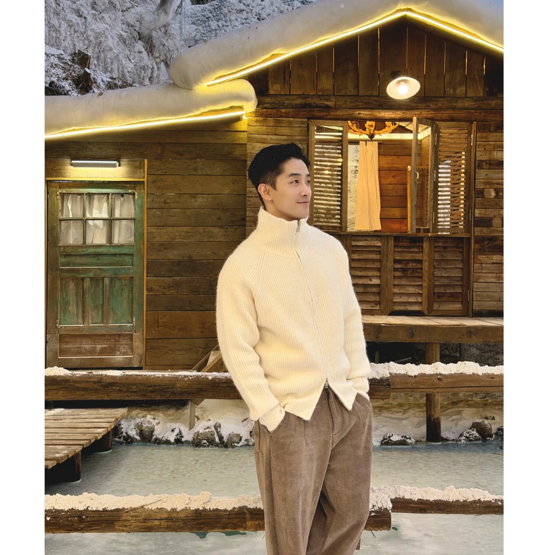 博衣社【羊毛混纺开衫毛衣】冬季新品男士休闲宽松纯色百搭针织衫