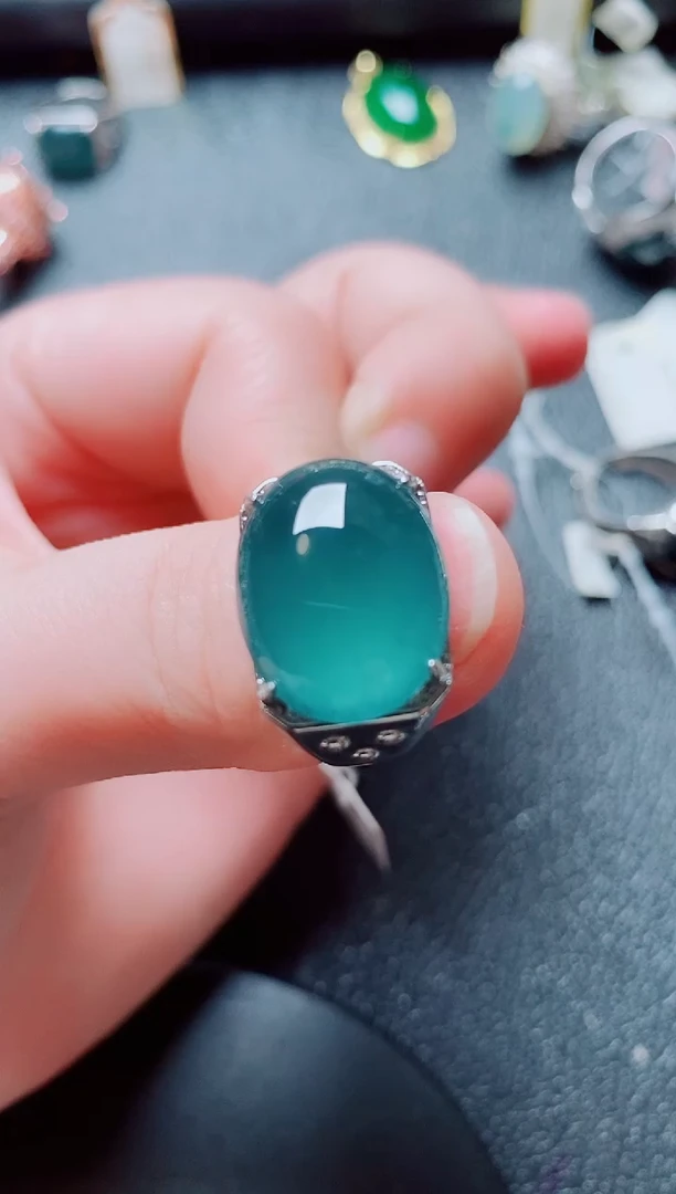 银S925镶嵌戒指翡翠1