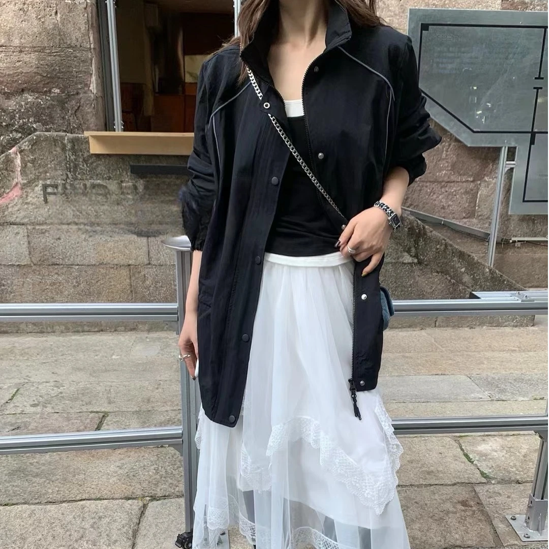 显瘦气质中长款风衣上衣立领长袖翻领女防晒衣时尚