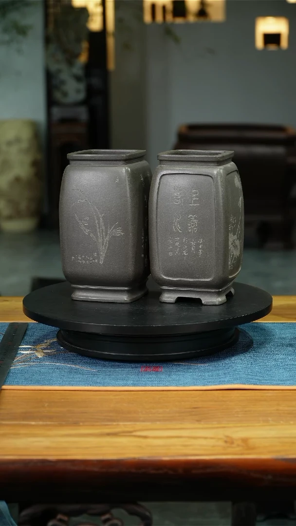 紫砂花盆小四方奎面千筒灰段泥