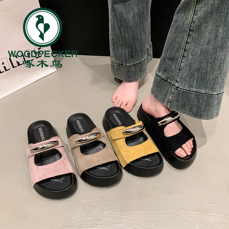厚底金属装饰凉拖鞋女夏2025新款时尚软底韩版ins软底休闲一字拖