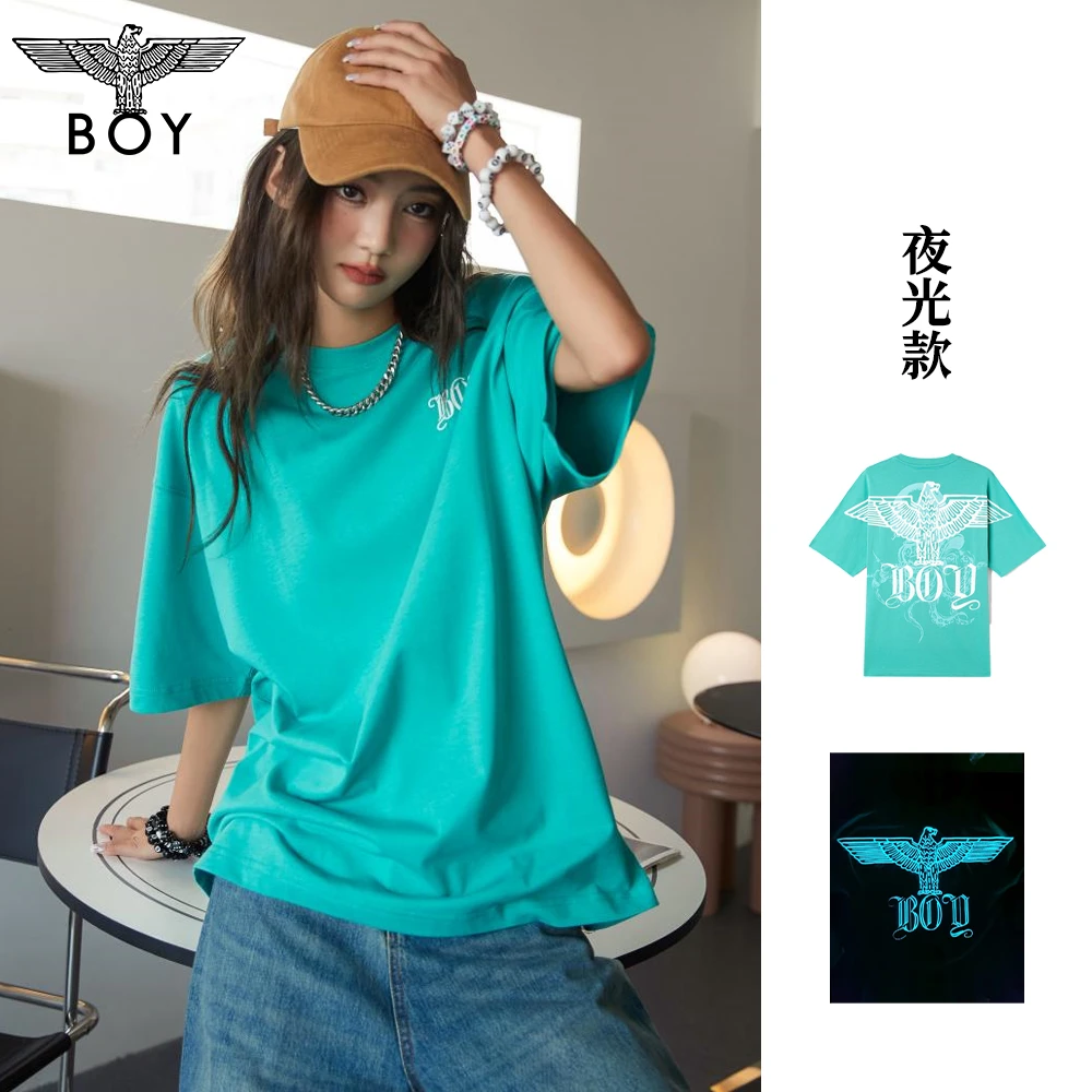BOYLONDON潮牌短袖情侣款夏季新品老鹰夜光绿色休闲半袖T恤N01053