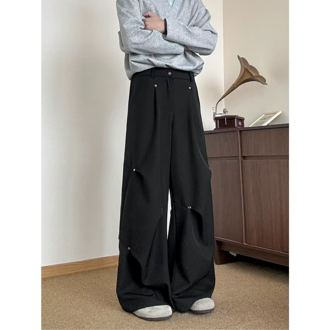 秋季裤子cleanfit暗黑铆钉男阔腿休闲裤痞帅慵懒风长裤硬汉男装