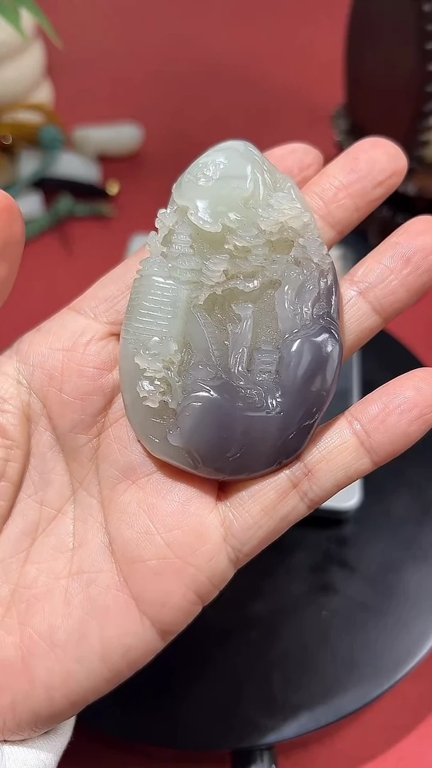 未镶嵌和田玉把件和田玉烟紫山水牌手把件51