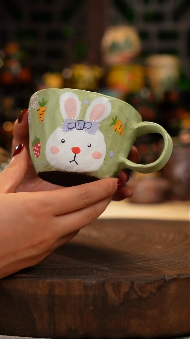 岩彩釉  手绘釉下彩杯子