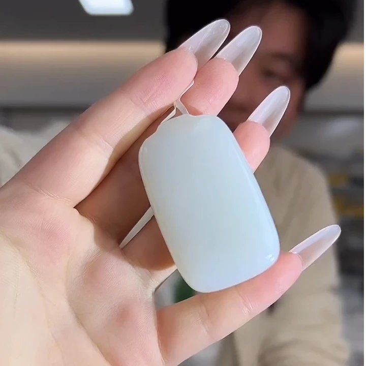 经典国风天然和田玉羊脂玉无事牌吊坠-1655