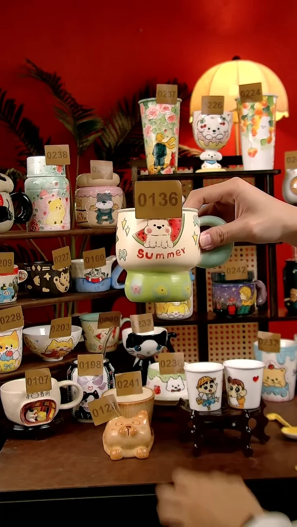 杯子Diy景德镇陶瓷手绘卡通风杯子西高地高脚杯（3-5天发货）