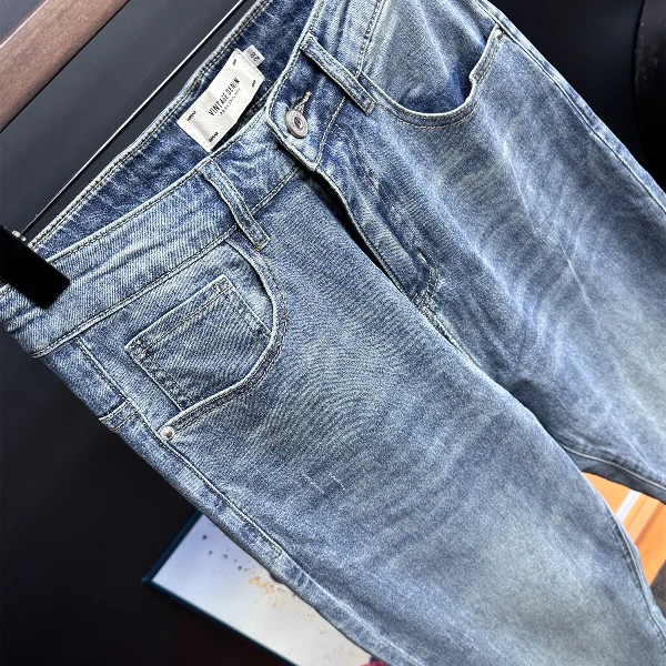 【九分/】微锥修身直筒高端弹力牛仔裤复古怀旧男装牛仔裤男款
