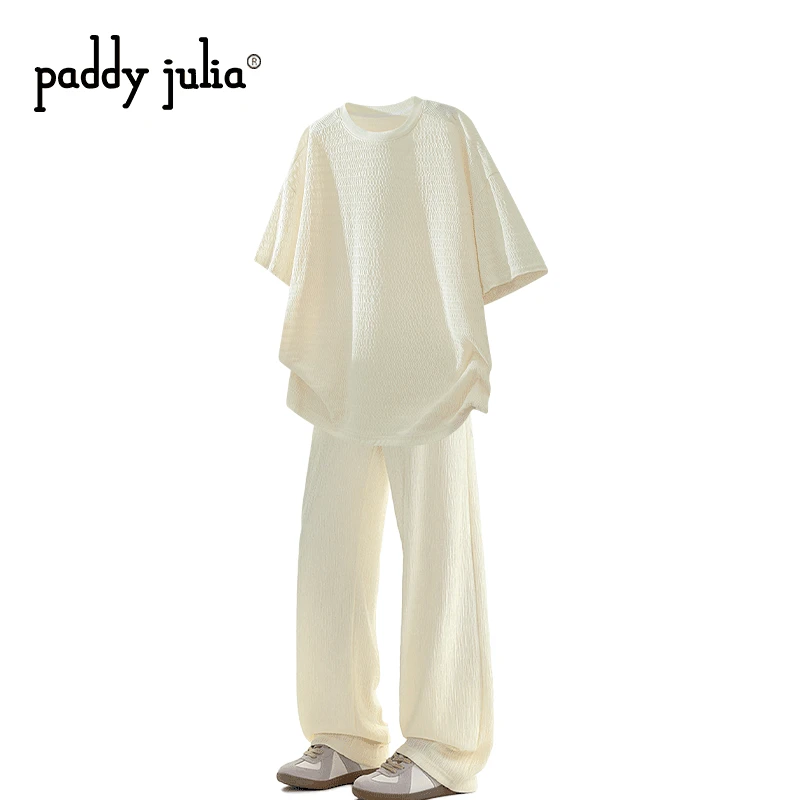 Paddy julia美式提花短袖t恤套装男款夏季薄款休闲服直筒裤一整套