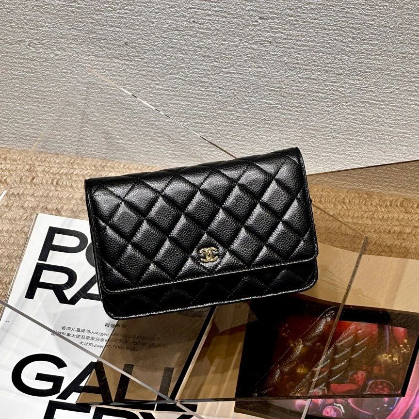 99新 Chanel/香奈儿 黑金荔枝牛发财包woc单肩斜挎包