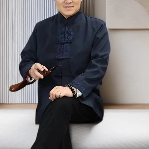 春秋刺绣男士外套中国风太极服复古宽松双层中式长袖休闲立领唐装