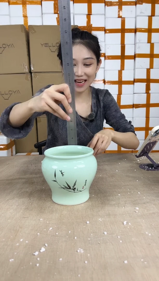 缸形浅绿竹子13x13