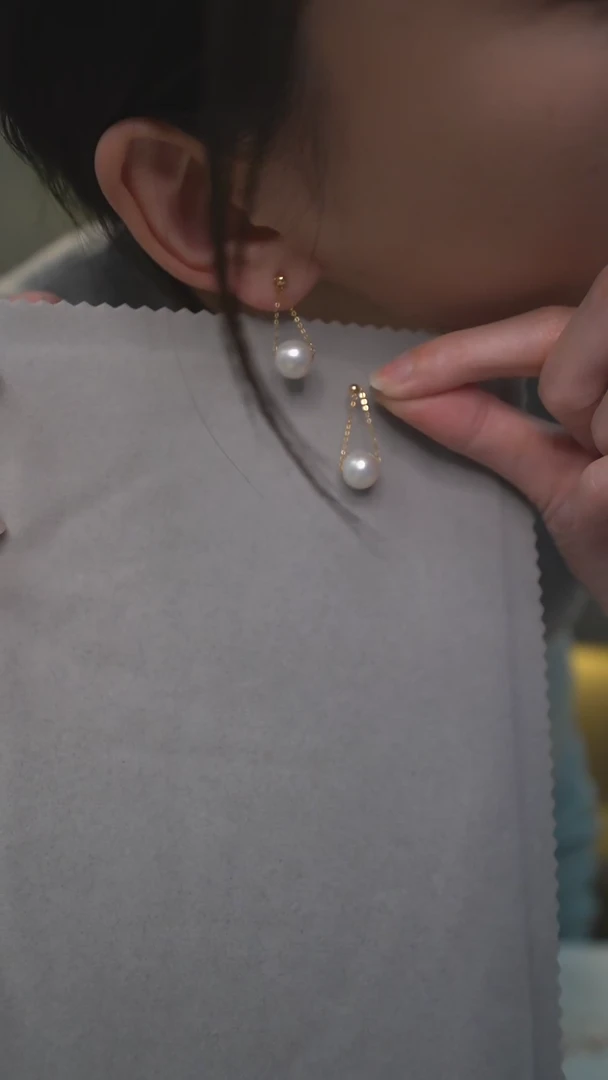 【闪购商品】淡水珍珠耳环18K金镶嵌通体18K金白色耳环一对