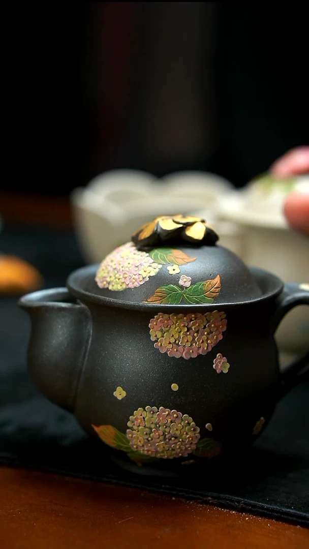 茶壶紫砂柴烧绣球花花滴子壶
