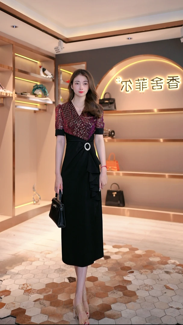 【香舍菲尔】新款高贵气质修身法式收腰显瘦高工艺连衣裙-86536玲