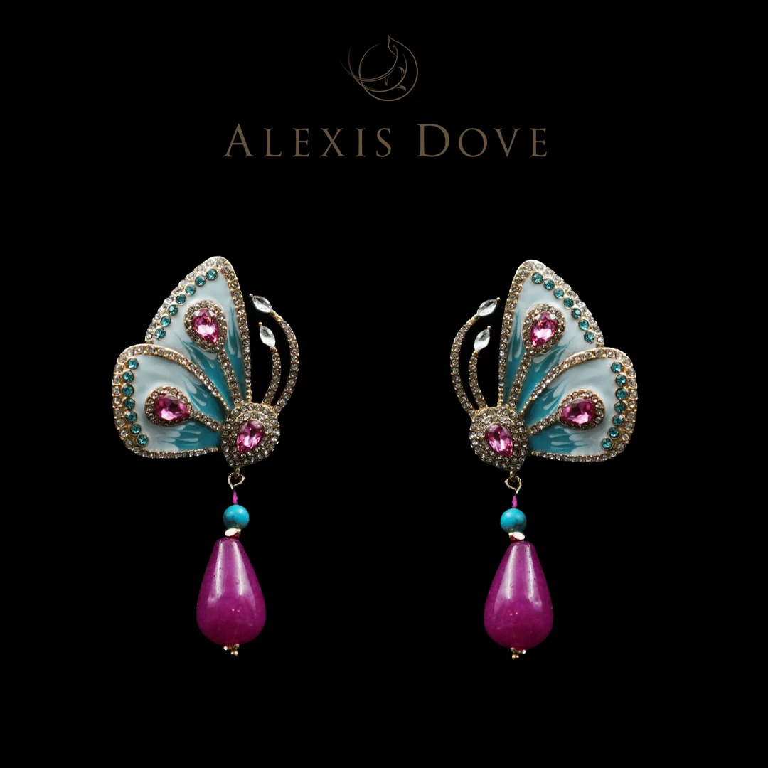 铜合金合成锆石耳饰 【乐亿】复古重工气质蝴蝶耳拍V