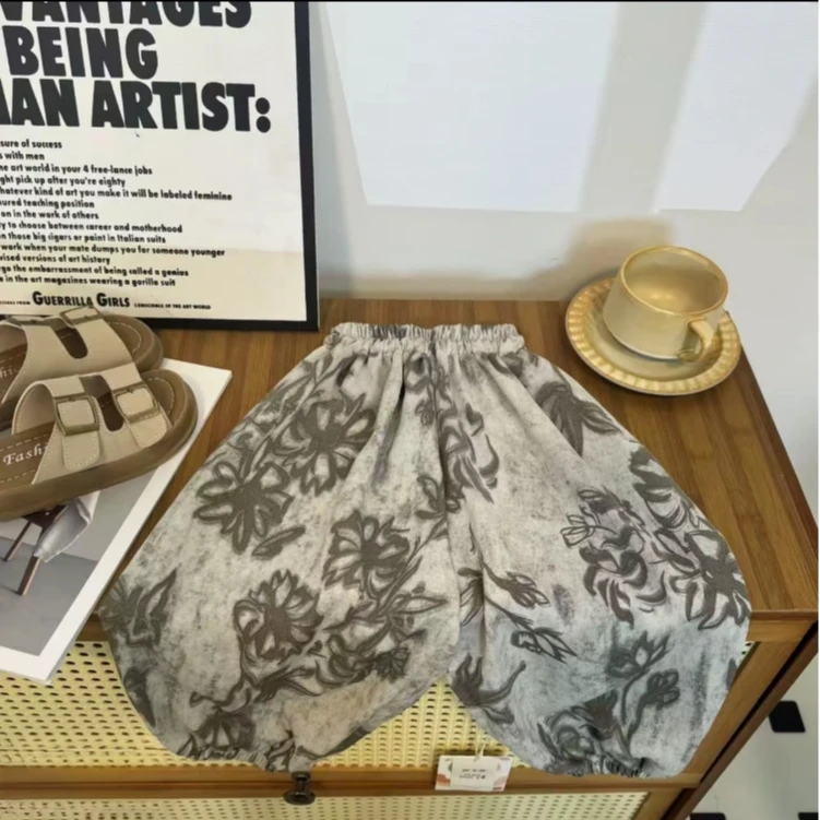 【冰丝麻~】男女童夏季轻薄防蚊裤韩版简约潮流时尚百搭宽松九分裤