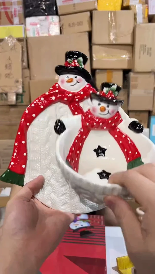 瓷片原盒雪人碗加特雷西原盒雪人盘子2件套