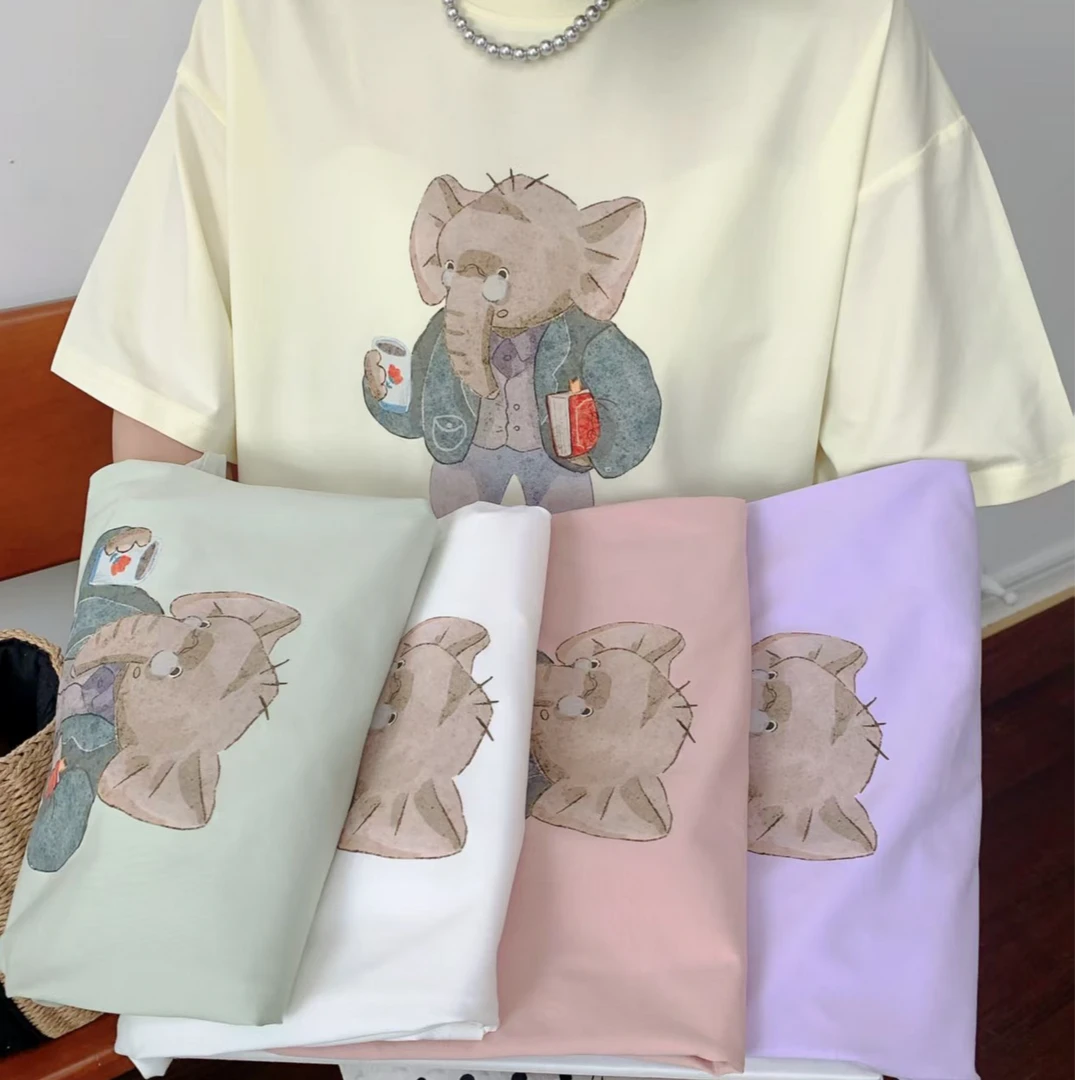 2025新款夏季数码喷印花大象半袖