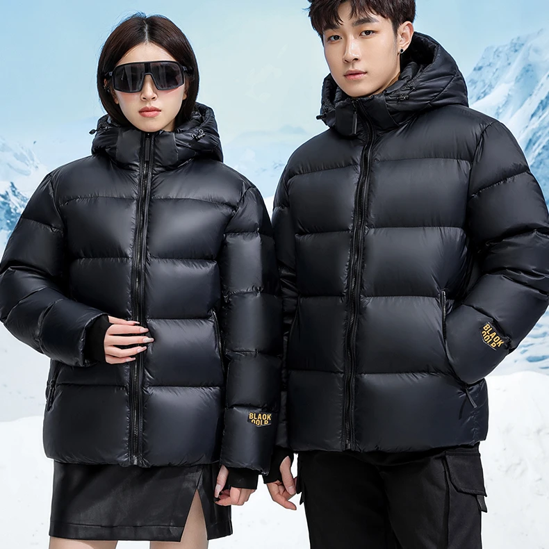 羽绒服男黑金短款秋冬季加厚连帽外套白鸭绒新款高品质时尚保暖