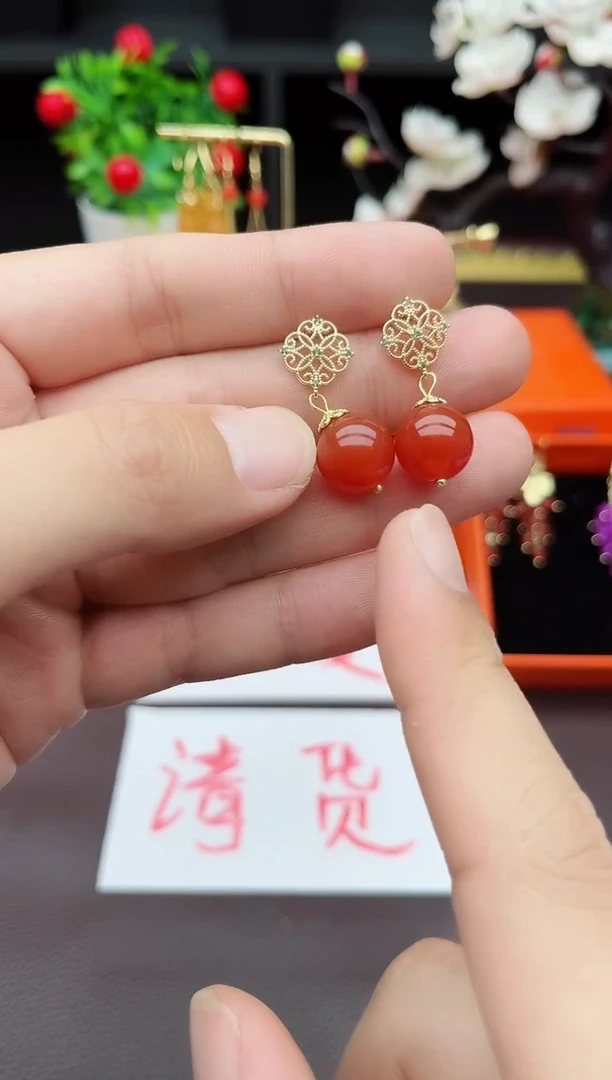 玛瑙/玉髓耳饰银S925镶嵌710000