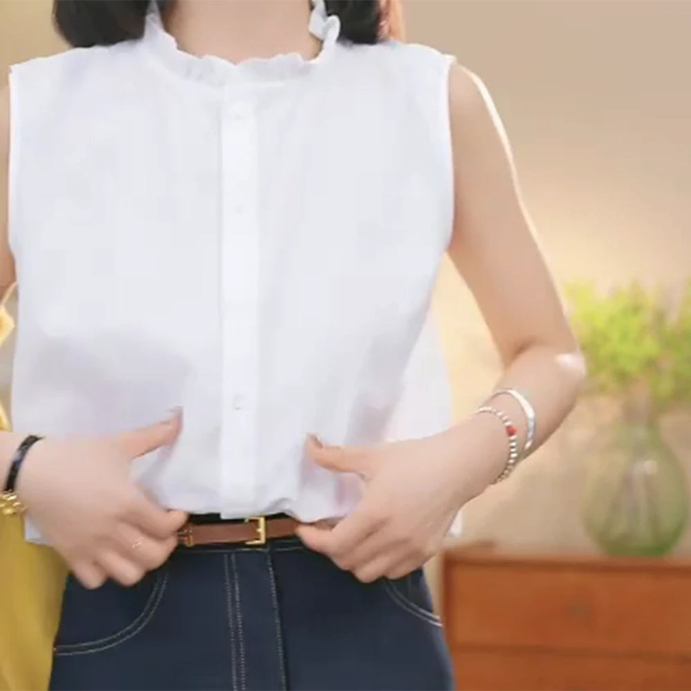 木耳边设计感立领无袖背心衬衫女2025春夏季新款时尚叠穿内搭上衣