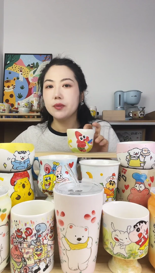 瓷片景德镇高温釉下彩陶瓷手绘卡通动物创意杯