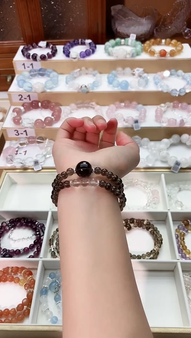 【闪购商品】水晶手串未镶嵌茶晶双圈手串