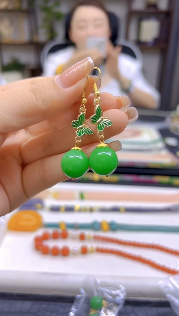 翡翠14K金镶嵌耳饰DIY款E743