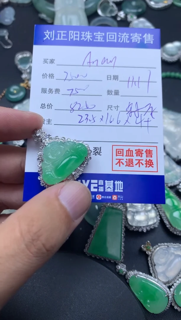 颈饰18K金镶嵌翡翠A***°麻花商品不退不换分单3