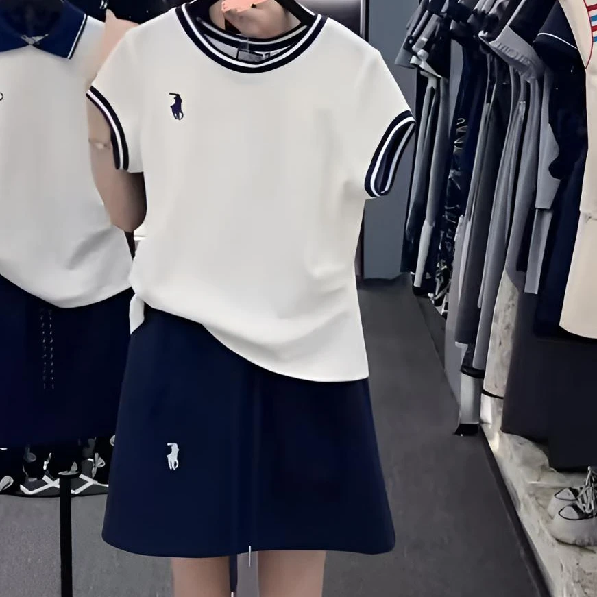 2025夏季新款小马刺绣休闲短袖套装裙两件套连衣裙裤洋气