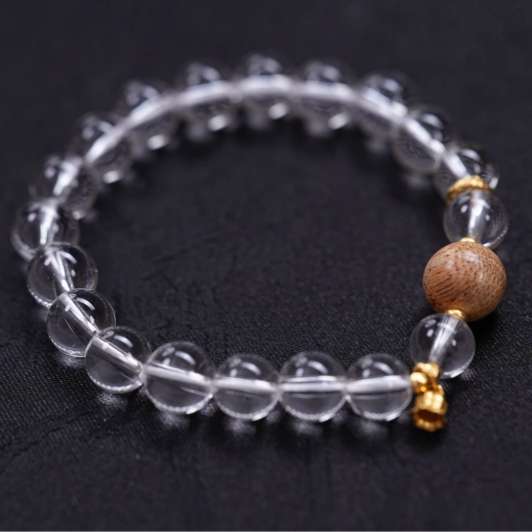 【颉德珠宝】足金白水晶配沉香珠（单颗）手串