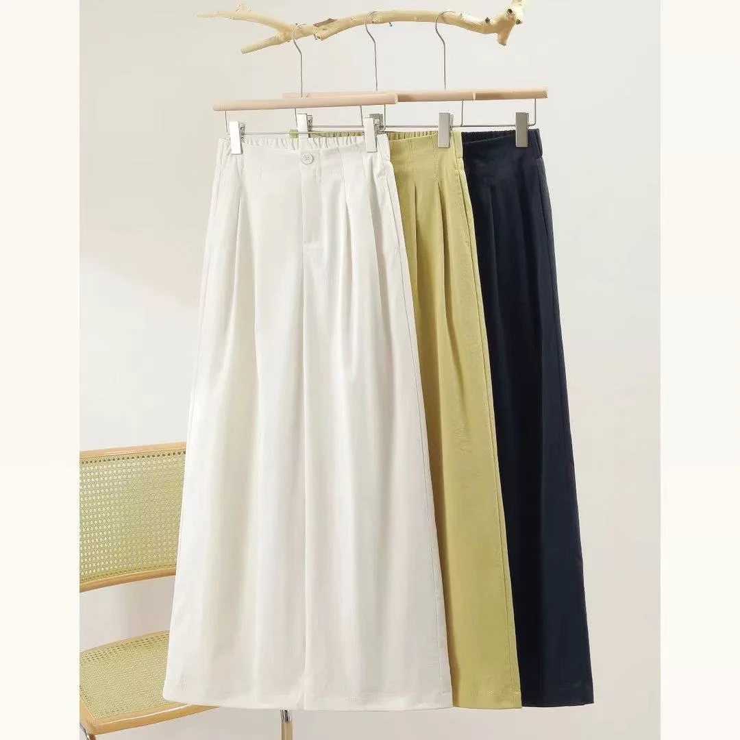 钛金棉宽松显瘦2025年夏季新款高腰半松紧九分裤百搭阔腿裤1899