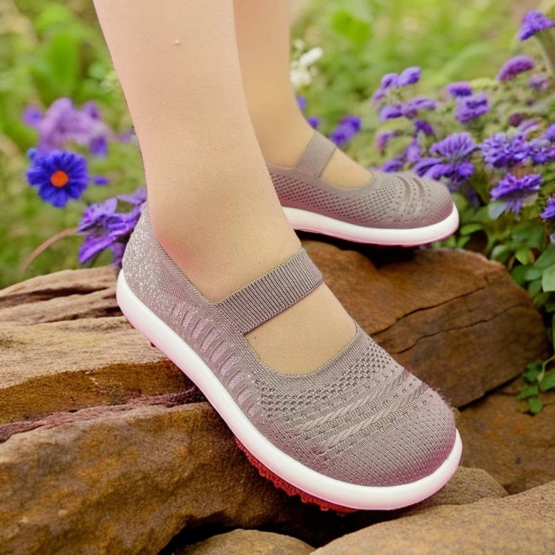 女士中式布鞋夏季飞织网面透气休闲平底单鞋轻便舒适软底镂空老年