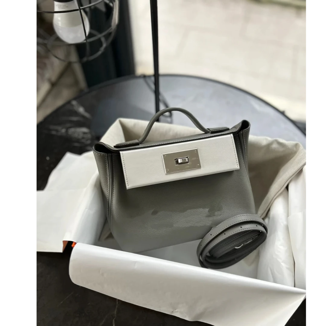 未使用 Hermes/爱马仕 爱马仕2424迷你积雨云灰拼白色 W刻新配色