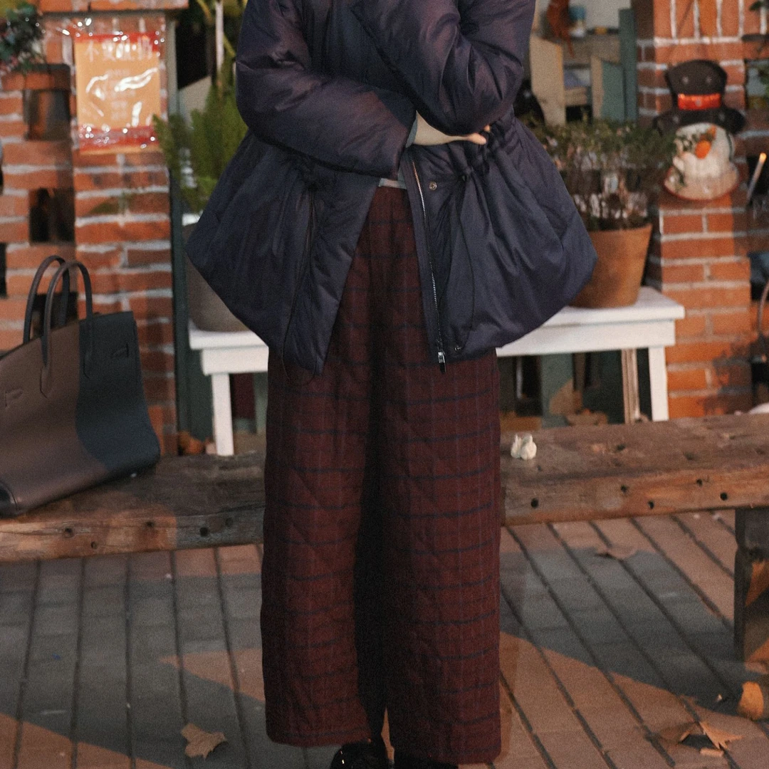 TT设计师【烛火小调】复古格纹松弛感时尚休闲百搭棉裤TT191677