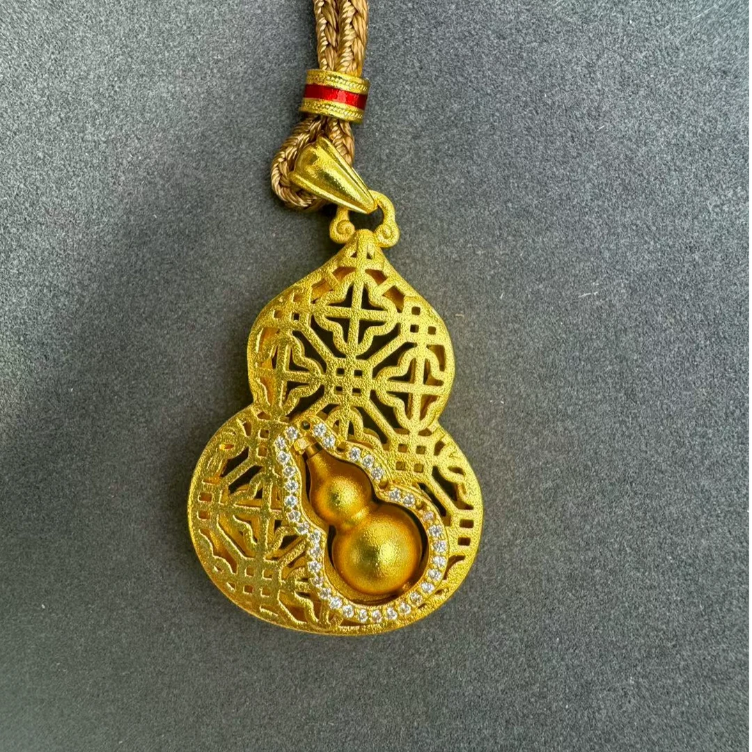 合金吊坠 古法花丝可转动福禄双全葫芦高工艺精工镶嵌吊坠项链