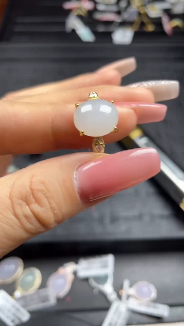 银S925镶嵌戒指翡翠天然翡翠A货