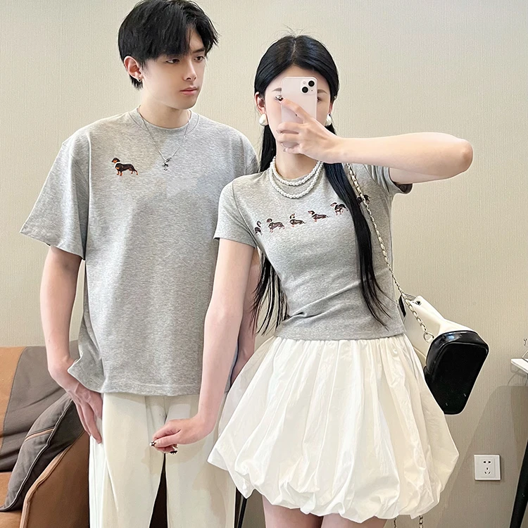 情侣装夏季短袖圆领时尚休闲T恤韩版印花ins半身裙法式一裙一衣