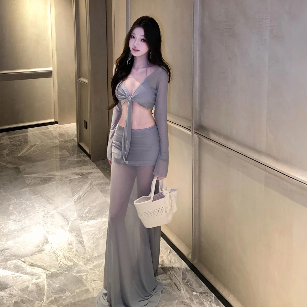 FMY/【灰姑娘】比基尼女纯欲风度假长裙高级感分体泳衣显瘦遮肉性感