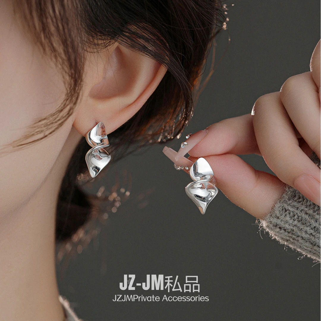 925银耳饰 【JZ-JM私品】螺旋扭纹裙边耳钉女简约气质几何小众耳环