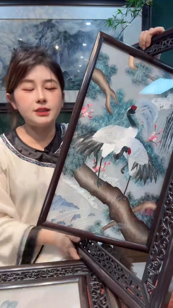 刺绣非遗苏绣手工刺绣双面绣两只仙鹤台屏