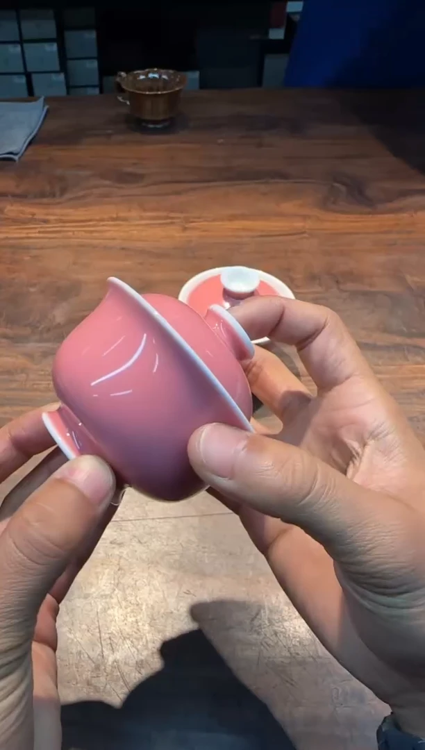 【闪购商品】天义华 桃红堆白素面 小元宝盖碗