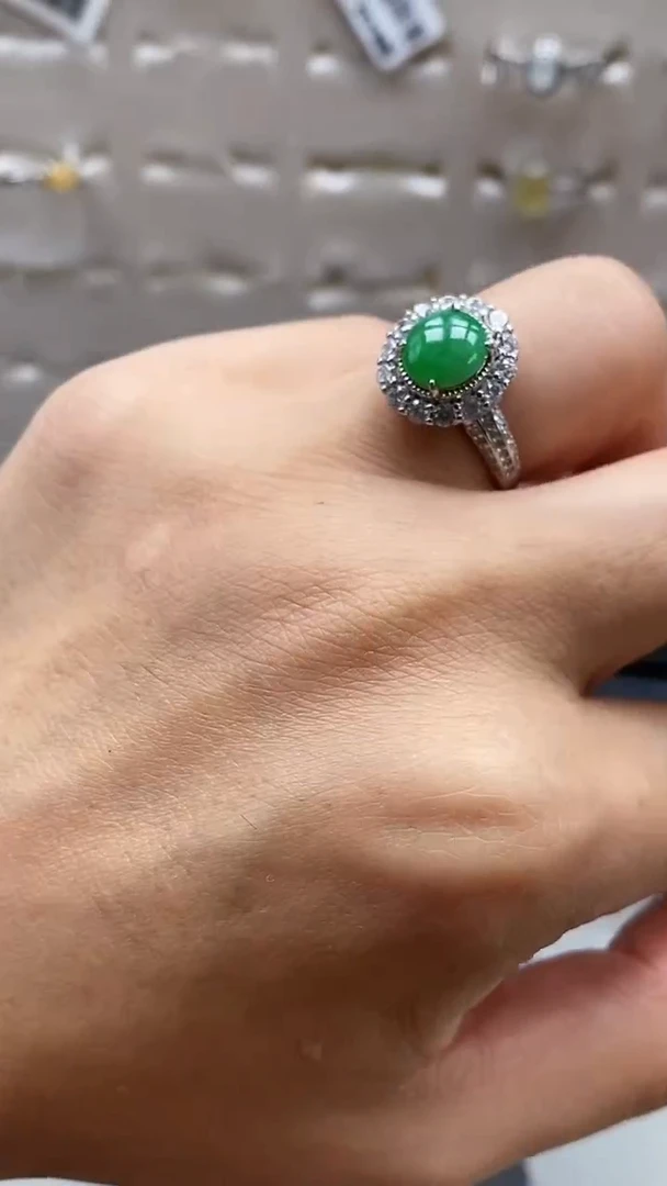 翡翠戒指银S925镶嵌4952