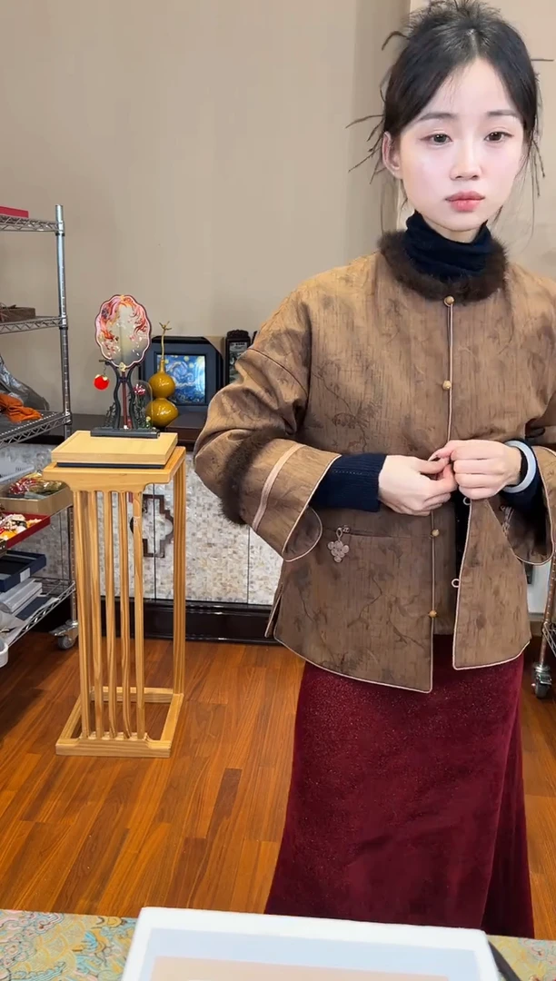 刺绣XL 新中式香云纱上衣长袖国风上衣气质百搭上衣棉服