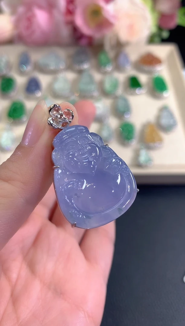 吊坠(不含链)18K金镶嵌翡翠春日珠宝 C124紫货有色差