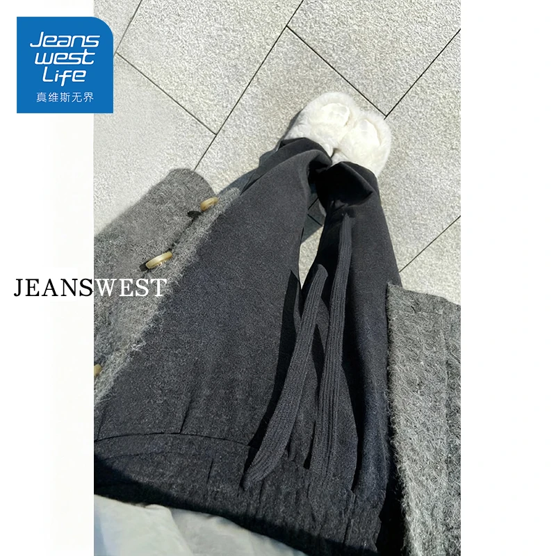 真维斯无界深灰色宽松糯米裤街头潮流感阔腿显瘦设计休闲慵懒女裤