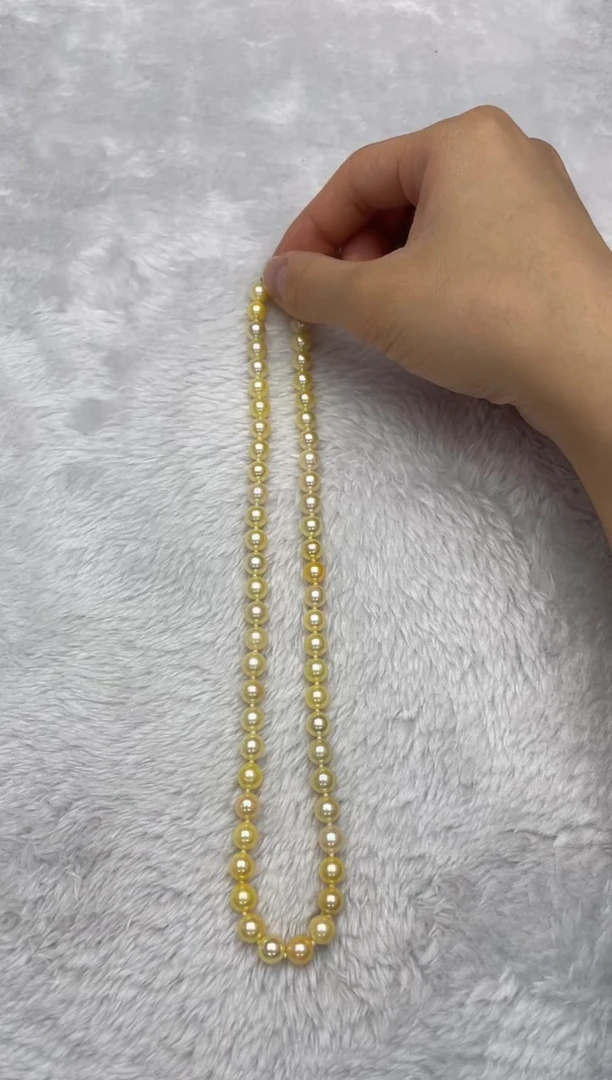 项链银S925镶嵌海水珍珠AK羽皇金7-7.5mm