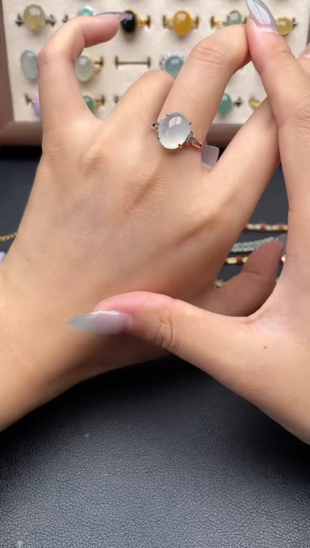 翡翠戒指银S925镶嵌一物一证一礼盒