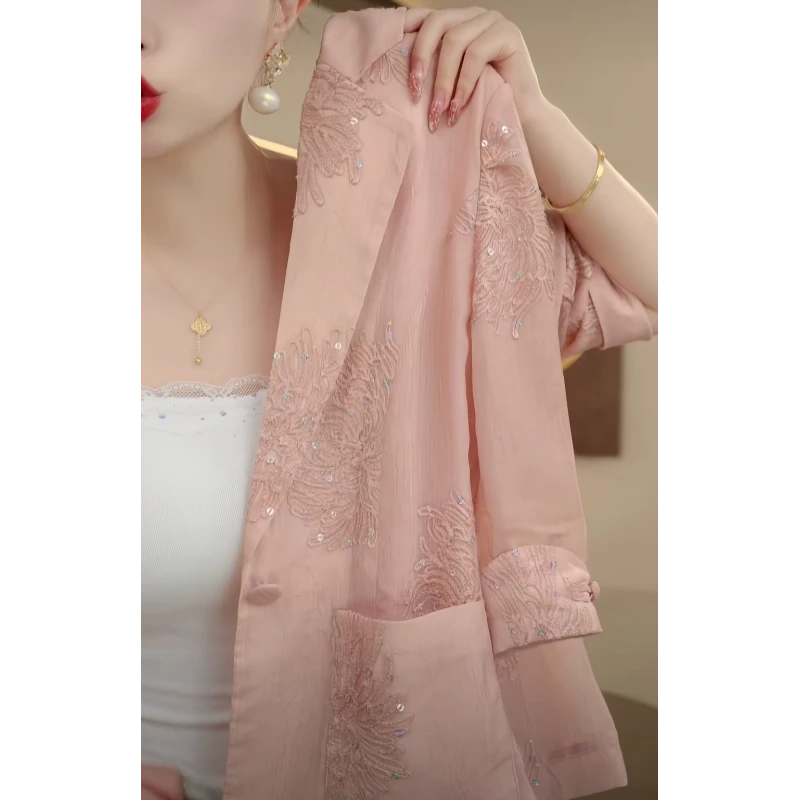 轻薄舒适短外套2025夏季新款刺绣百搭时尚洋气西装领外套